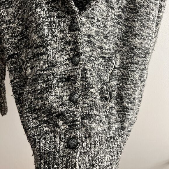 J Crew Cardigan S Black Gray Heathered Merino Wool Blend Button Zip Pockets - Picture 3 of 8